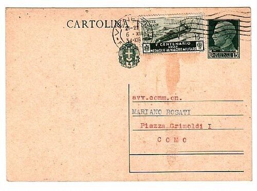 1932 Regno - Cartolina postale 15 c. Imperiale con 15 c. Medaglie d'Oro per Como