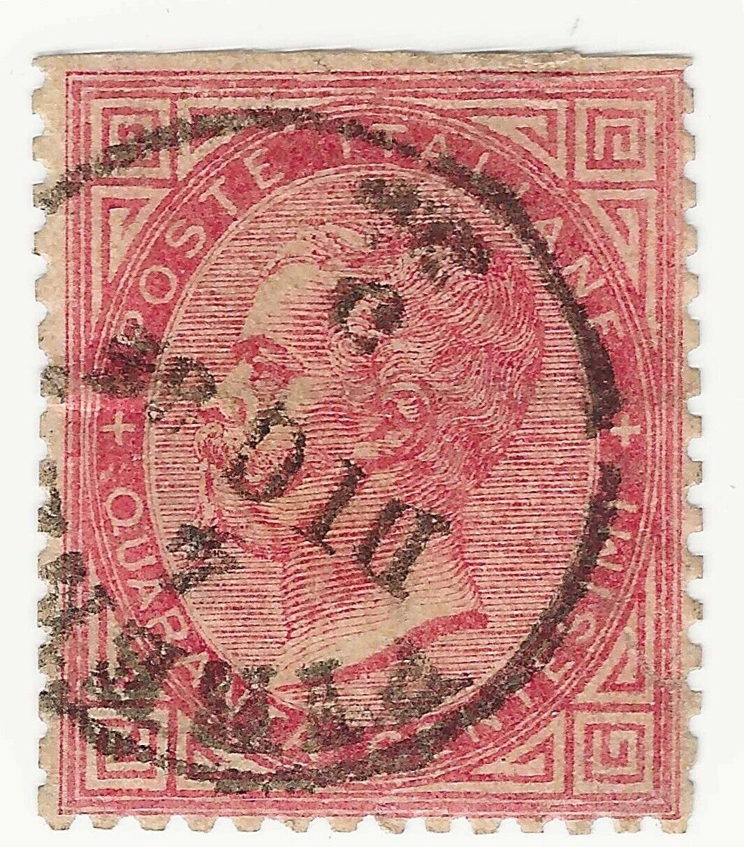 1865 Regno - 40 c. rosso carminio Tiratura Torino con annullo originale 4 DIC 65