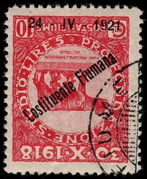 1921 Fiume - Costituente Fiumana 10 c. soprastampa capovolta firma Oliva usato