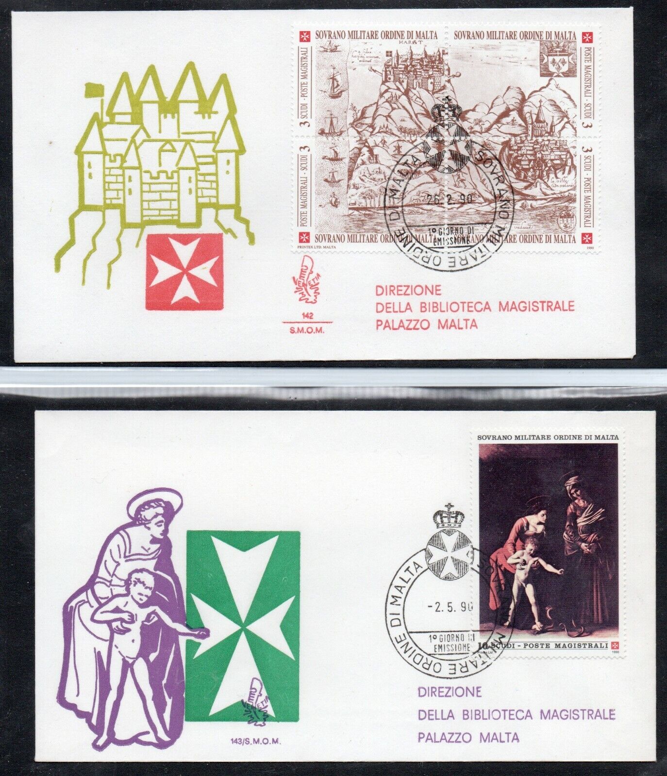 1990 - SMOM (Order of Malta) - 18 FDC envelopes, 328/327 missing