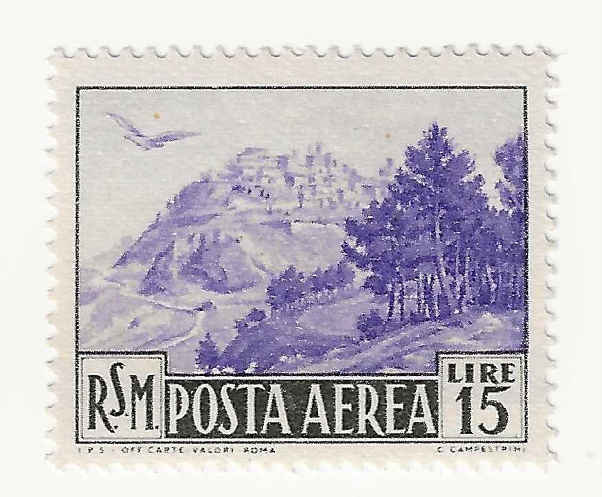 1950 San Marino - 15 L. Vedute Posta Aerea filigrana lettere 10/10 MNH**