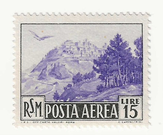 1950 San Marino - 15 L. Vedute Posta Aerea filigrana lettere 10/10 MNH**