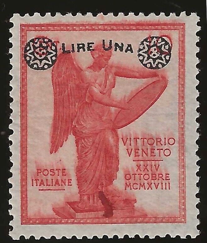 1924 Regno d'Italia - Vittoria soprastampa 1 L. su 20 cent. stampa sbavata MH*