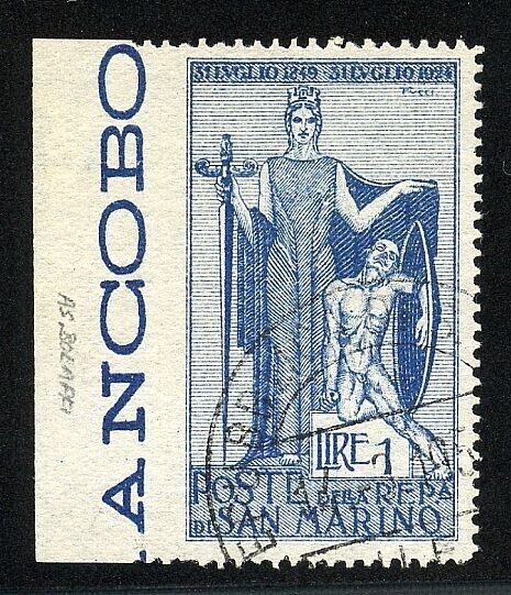 1924 San Marino - 1 L. serie Garibaldi non dent. a sinistra bordo foglio RARO