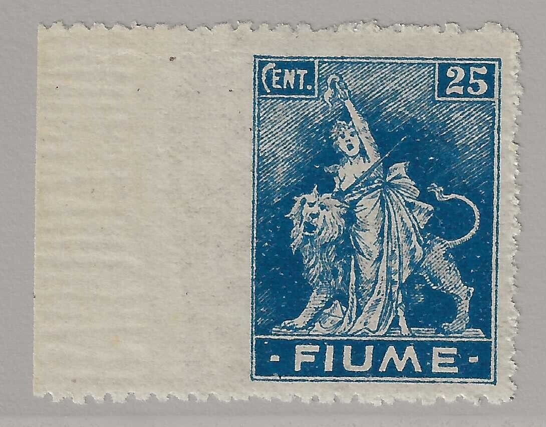 1919 Fiume - 25 c. Allegoria Carta B non dentellato a sinistra bordo foglio MH*