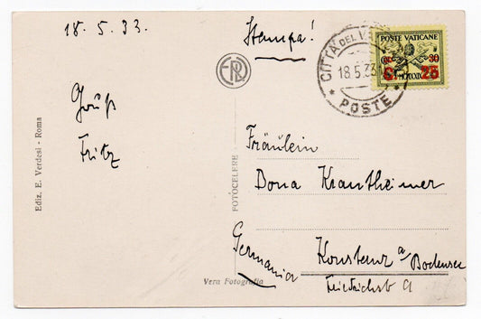 Vaticano - 25 su 30 c. Pio XI 1931 isolato su cartolina per la Germania