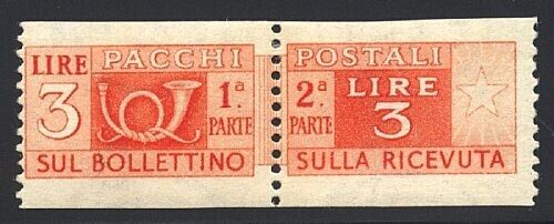 1946 Repubblica - 3 L. Pacchi Postali non dentellato orizzontalmente MH*