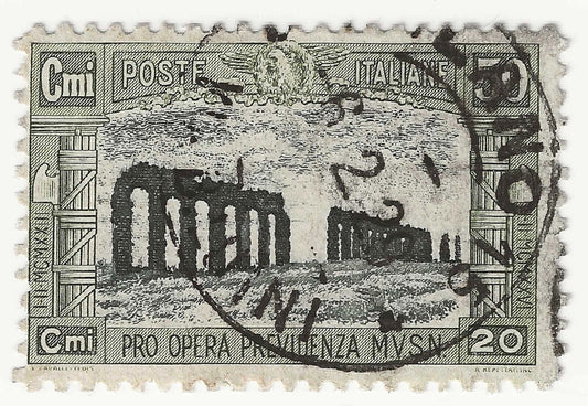 1928 Regno d'Italia - Pro Previdenza Milizia 50 c. + 20 c. oliva e ardesia usato