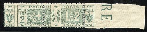 1914 Regno d'Italia - Pacchi postali 2 L. nodo dentellatura spostata MH*