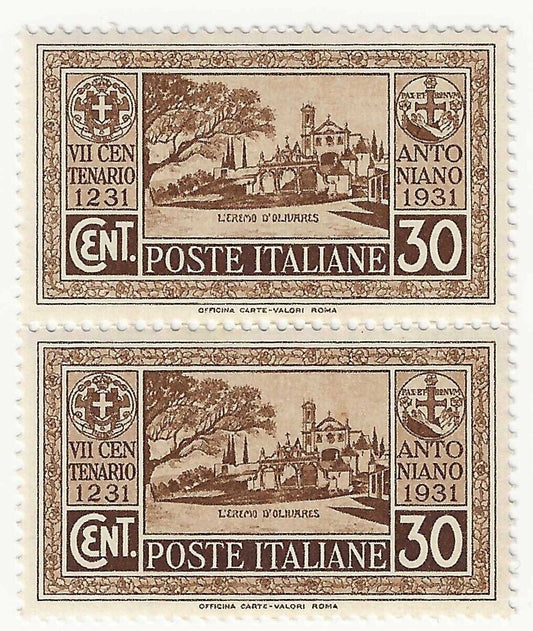 1931 Regno d'Italia - Morte S. Antonio, coppia 30 c. bruno MNH**