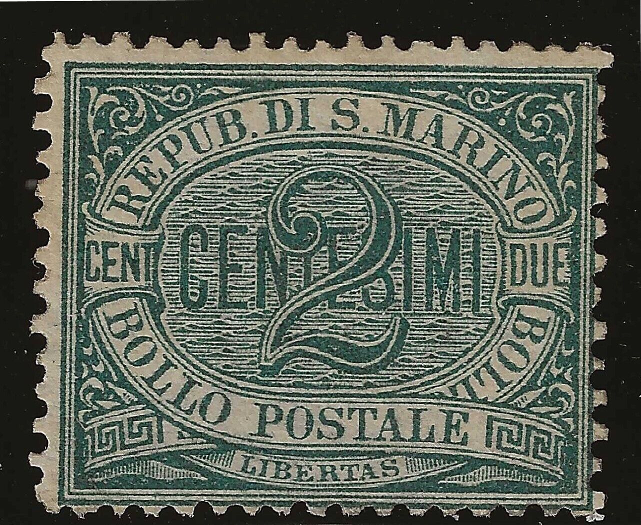 1877 San Marino - Cifra 2 cent. verde MH*