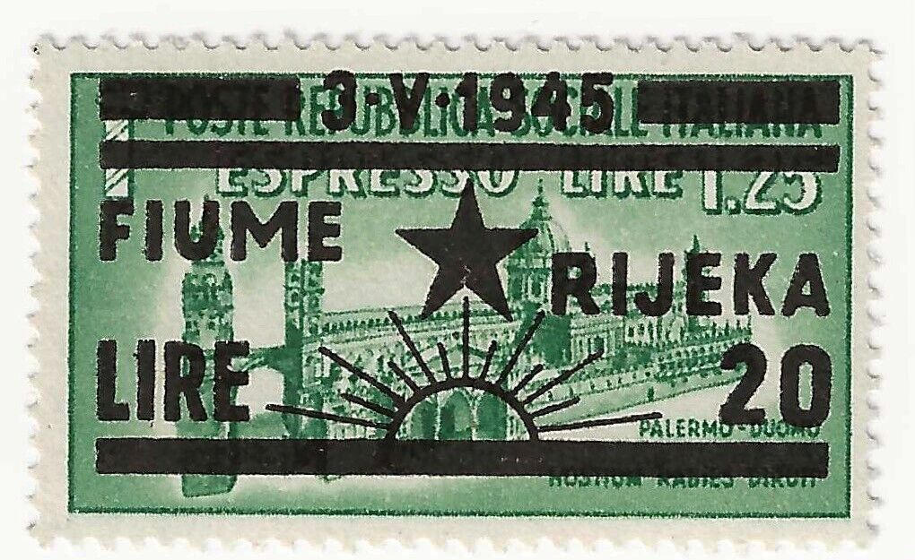 1945 Fiume Jugoslava - Espresso 20 L. su 1,25 verde Rijeka MNH**