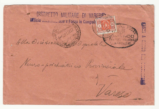 Royaume - Port dû 1 L. orange 1934 isolé sur enveloppe pour Varese