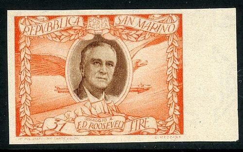 1947 San Marino - 31 L. Posta Aerea bordo foglio non dentellato MNH**