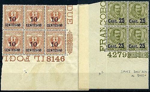 1923 Regno d'Italia - Soprastampati Floreale in blocchi angolo di foglio MNH**