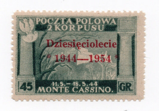 1954 - Regno d'Italia (C. Polacco) - 45 g verde soprastampato carminio MNH**