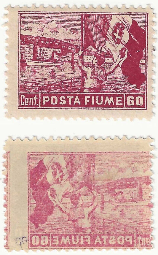 1919 Fiume - 60 c. carminio POSTA FIUME con decalco spostato MH*