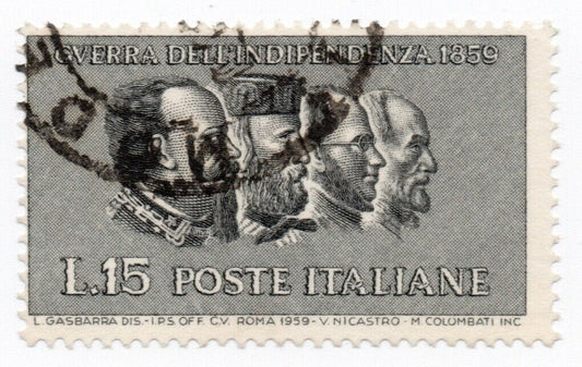 1959 - Repubblica italiana - 15 L. V.E. II e Garibaldi dentellatura spostata