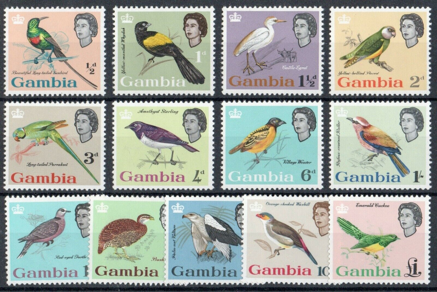 1963 - Gambie (colonie britannique) - Série ordinaire, oiseaux 13 val. MNH **