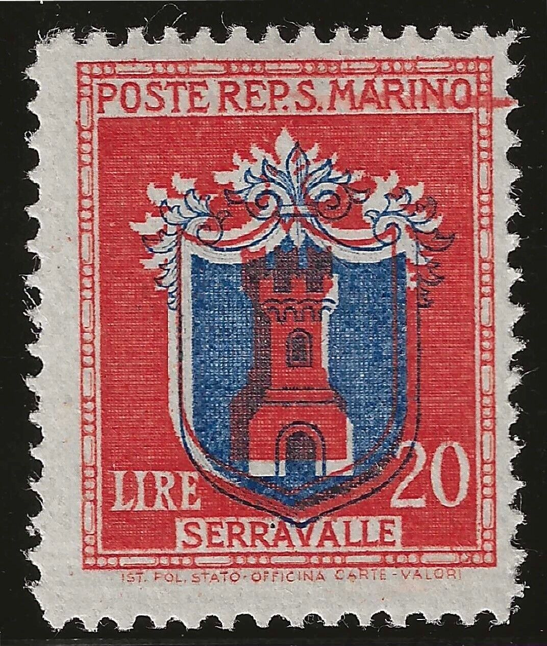 1945 Saint-Marin - Armoiries 20 L. avec mouvement bleu MNH**