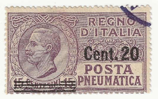 Règne 1913-23 - XXe s. le 15 s. Posta Pneumatique utilisé avec oblitération originale