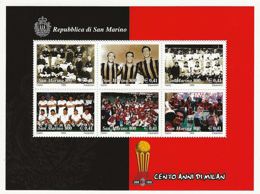 1999 San Marino - Foglietto 100 anni del Milan MNH**