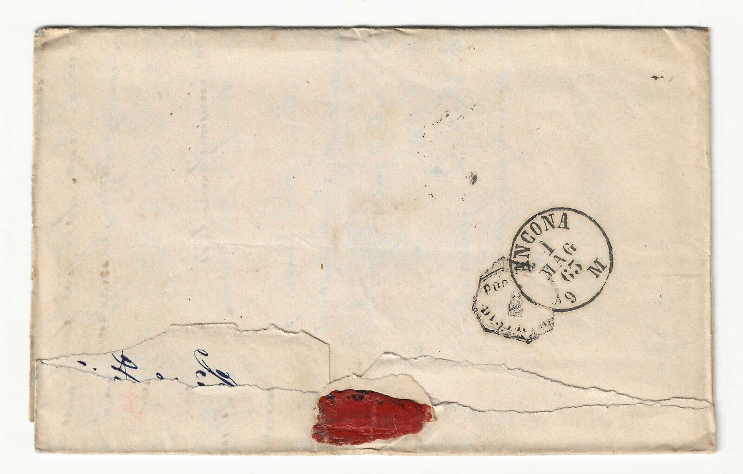 Kingdom - 15th c. 1863 (I type) on fold for Arona with Macerata cancellation 30 APR 65