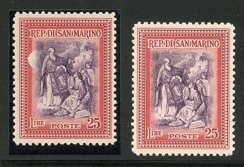 1947 San Marino - Alberoniana 25 L. with lack of printing with MNH comparison**