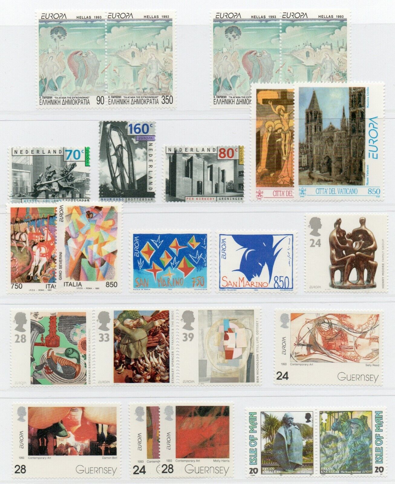 1993 - Europa CEPT (Anno completo) - Arte contemporanea 44 paesi, 86 v.10 BF MNH