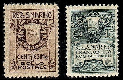 1907 San Marino - Stemma serie completa 2 valori MH*