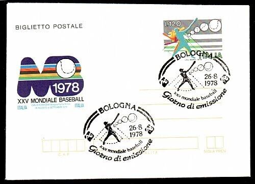 1978 Repubblica - Biglietto postale 120 L Baseball annullo FDC AS Bologna