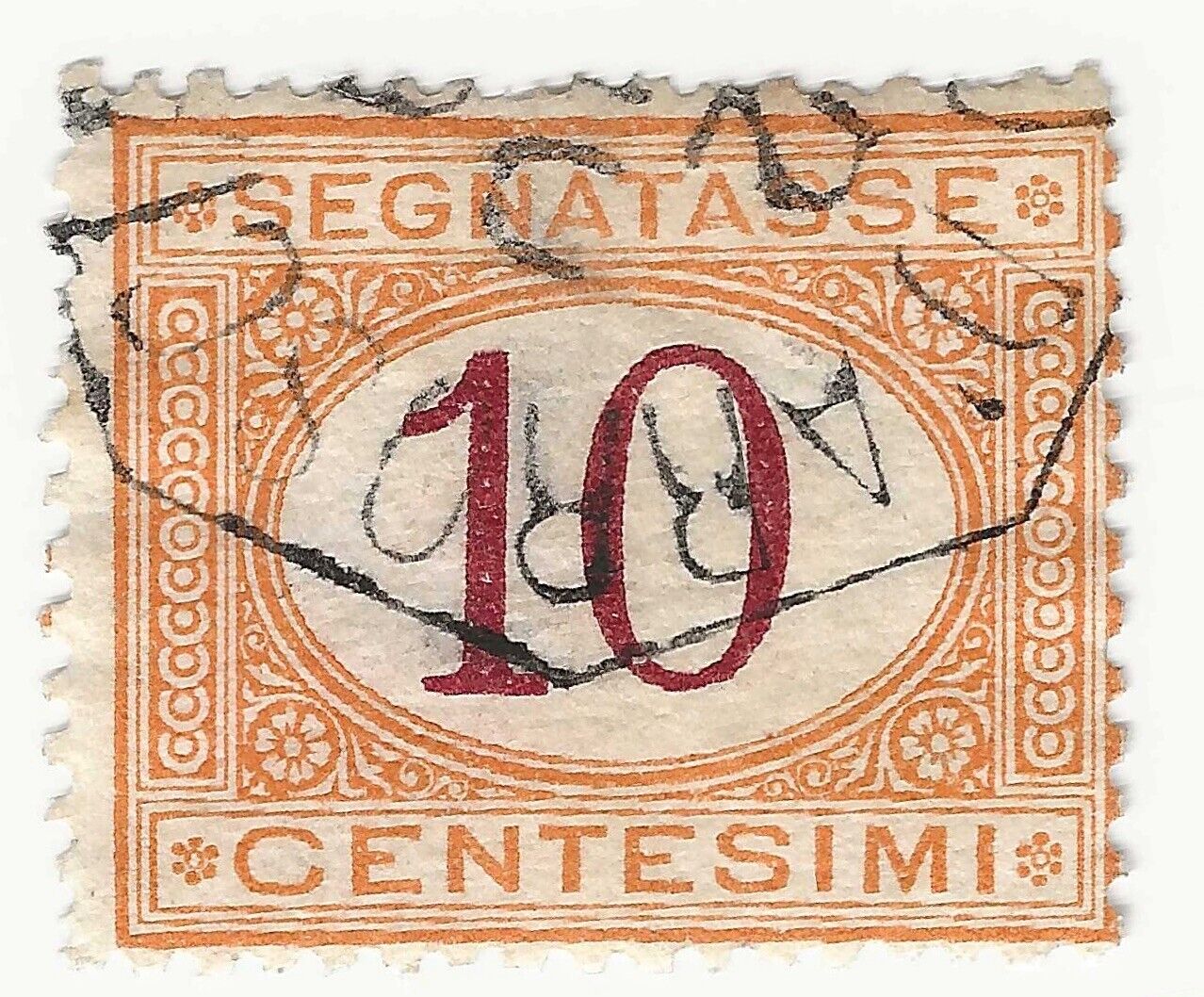 1870 Regno d'Italia - Segnatasse I emissione, 10 c. ocra e carminio usato