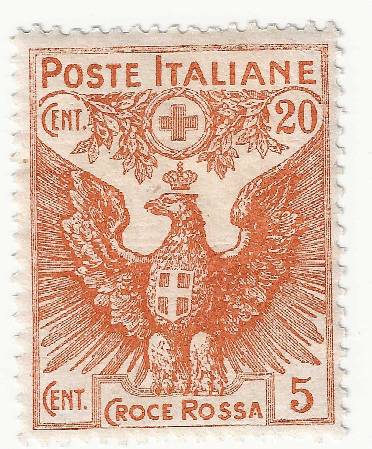 1915 - Regno d'Italia - Pro Croce Rossa, 20 + 5 cent. arancio MLH