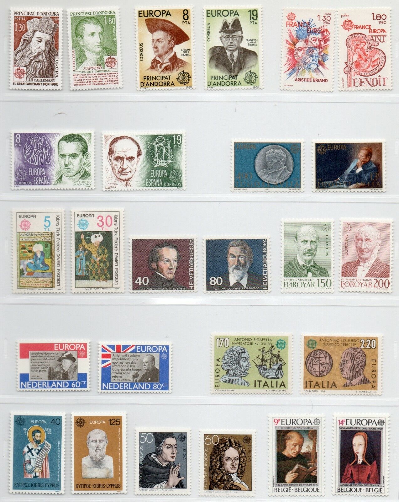 1980 - Europa CEPT (GIRO COMPLETO) - Personaggi celebri, 32 paesi, 67 val. MNH**