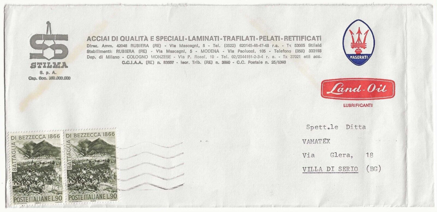 Repubblica italiana - Coppia 90 L. Centenario Battaglia Bezzecca 1966 su busta