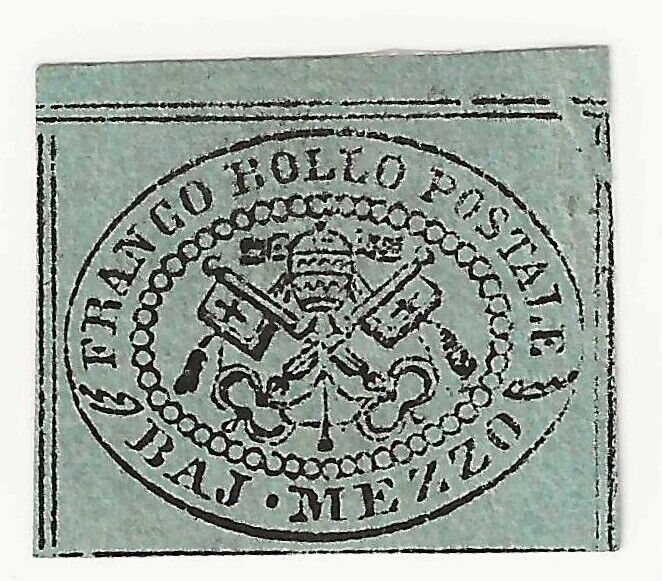 1852 Antichi Stati (Pontificio) - 1/2 baj. grigio verdastro Sassone 1b MH*