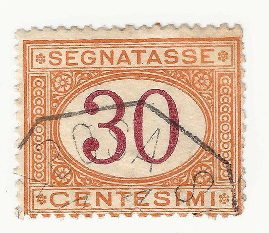 1870 Regno d'Italia - Segnatasse I emissione, 30 c. ocra e carminio usato