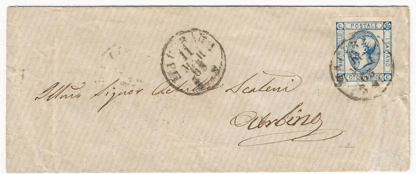 Kingdom - 15th c. 1863 (first type) on envelope for Urbino sent 11 MAR 63