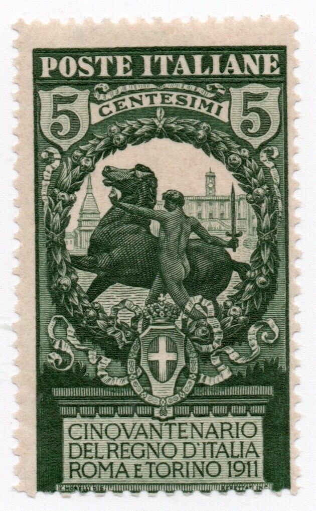 1911 - Regno d'Italia - 50° dell'Unità d'Italia, 5 (+5) c. verde MNH**