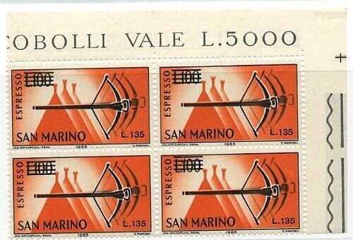 1965 San Marino - Blocco Espressi 135 su 100 L. con soprastampa spostata MNH**