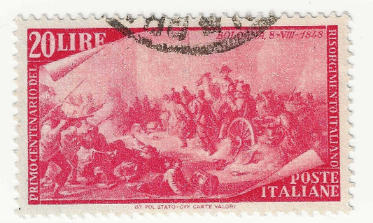 1948 Repubblica - 20 L. rosa Bologna Centenario del Risorgimento usato