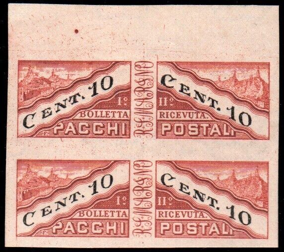 1945 San Marino - Pacchi postali 10 cent. non dentellato in coppia vert. MNH**