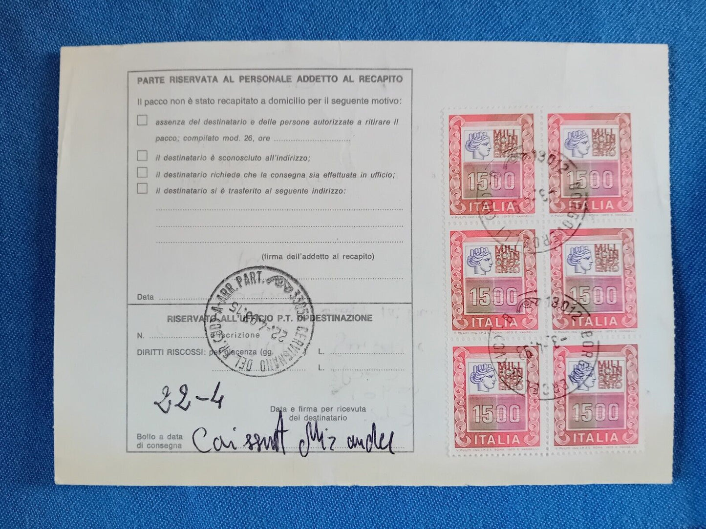 Italian Republic - Parcel Bulletins with High Values ​​1500 L. Siracusana 1978