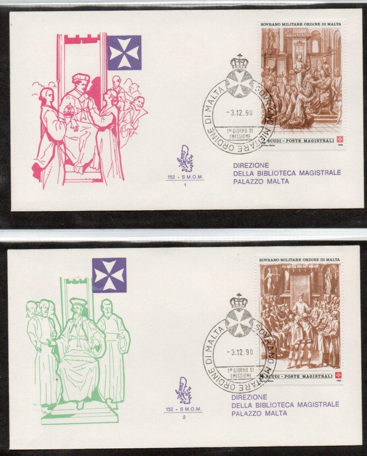 1990 - SMOM (Order of Malta) - 18 FDC envelopes, 328/327 missing