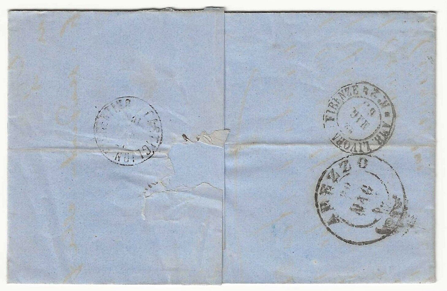 Regno - 15 c. litografico 1863 (I tipo) su piego per Castiglion Fiorentino