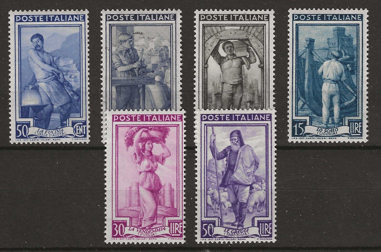 1955-57 Repubblica - Serie "Italia al lavoro" tipi del '50 6 val. MNH**