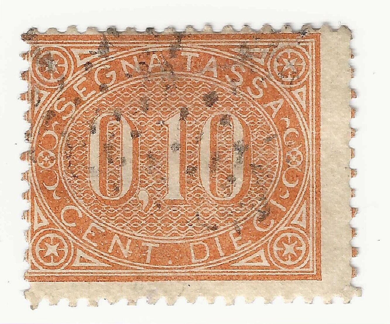 1869 Regno d'Italia - Segnatasse, 10 c. bruno arancio in ovale usato