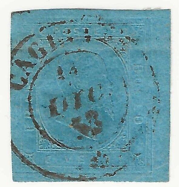 1853 Antichi Stati (Sardegna) - 20 cent. azzurro II Emissione usato