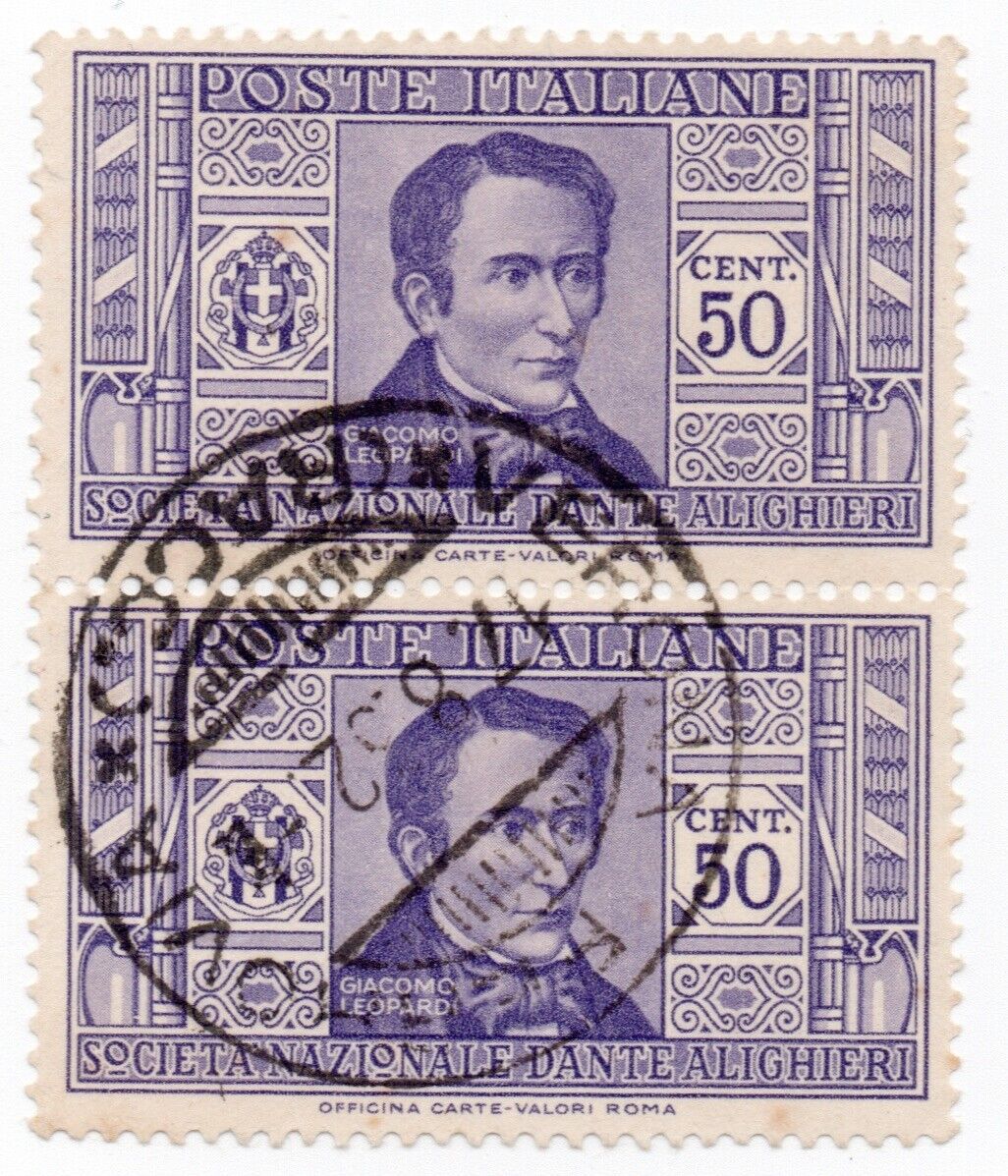 1932 - Regno d'Italia - Pro Società Dante Alighieri, coppia 50 c. viola usati