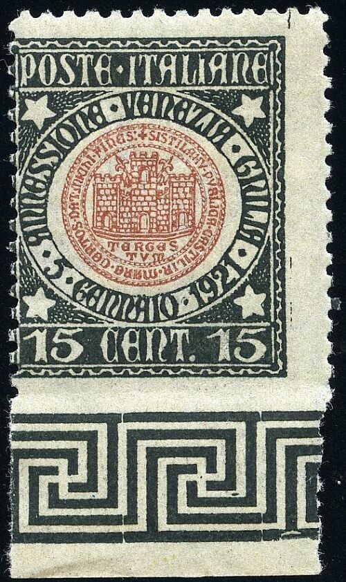 1921 Regno d'Italia - Annessione Venezia Giulia 15 cent. non dentellato MH*